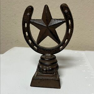 Rustic Horseshoe & Star Cast Iron Decorative Door Holder- Dark Brown